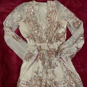 gold mesh and lace detail romper